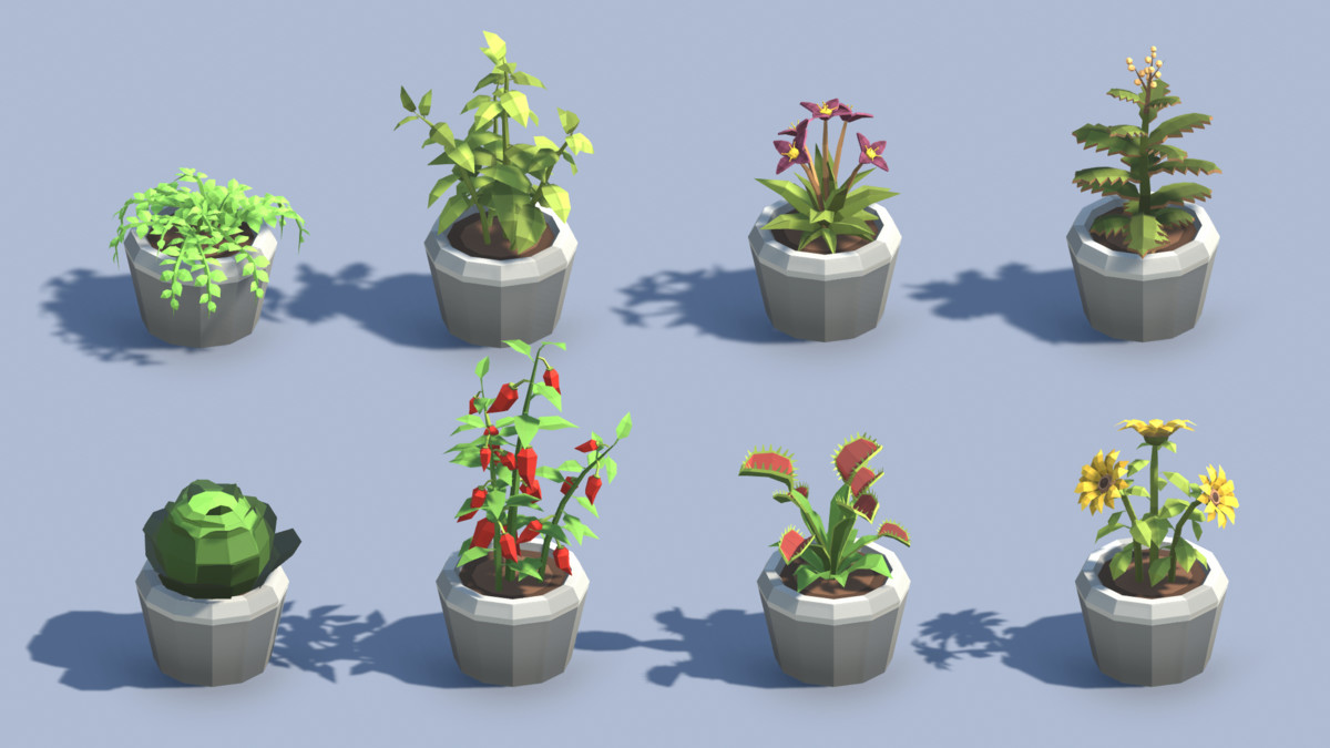 Low Poly Plants & Pots Pack with Growth System / Cosmic Retro