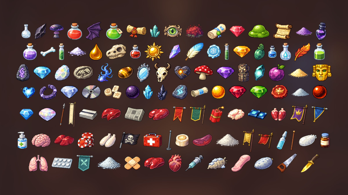 Ultimate Pixel Game Icons Pack for RPG, Survival, Crafting and Action Games