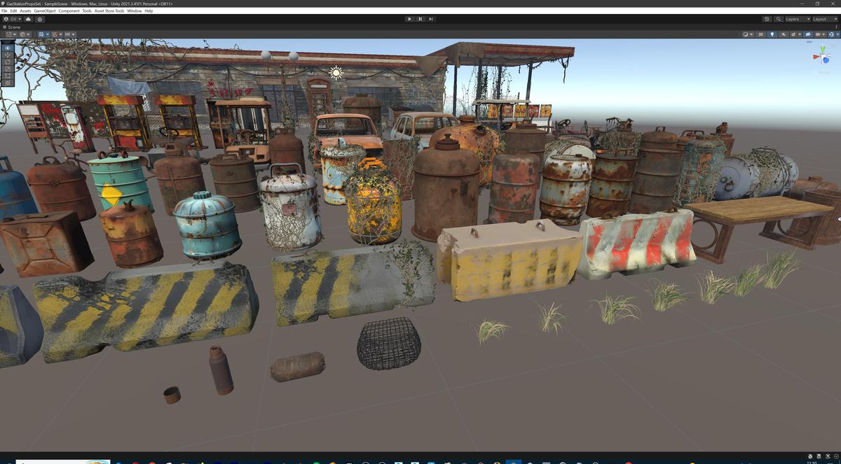 Post-Apocalyptic Junkyard Rusty Gas Station Props Pack (217 3d assets)