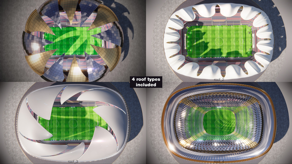 Modular Soccer Football Stadium Arena With 4 Roofs - Sport Environment 3d Level