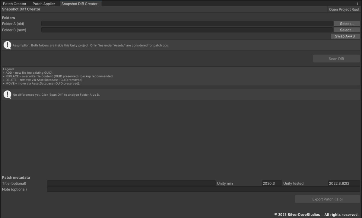 Patch Manager Pro - Versioning, Diff & Rollback for Unity Projects