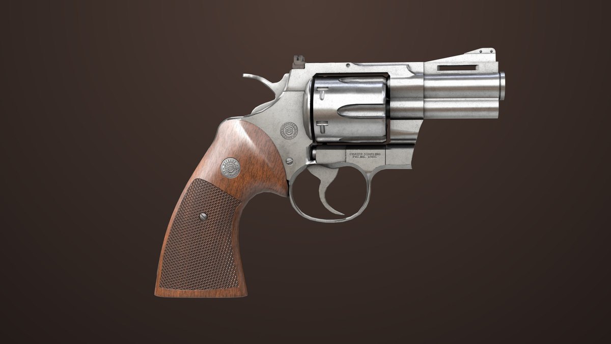 Revolver 05 Small Silver with Bullet URP HDRP Textures