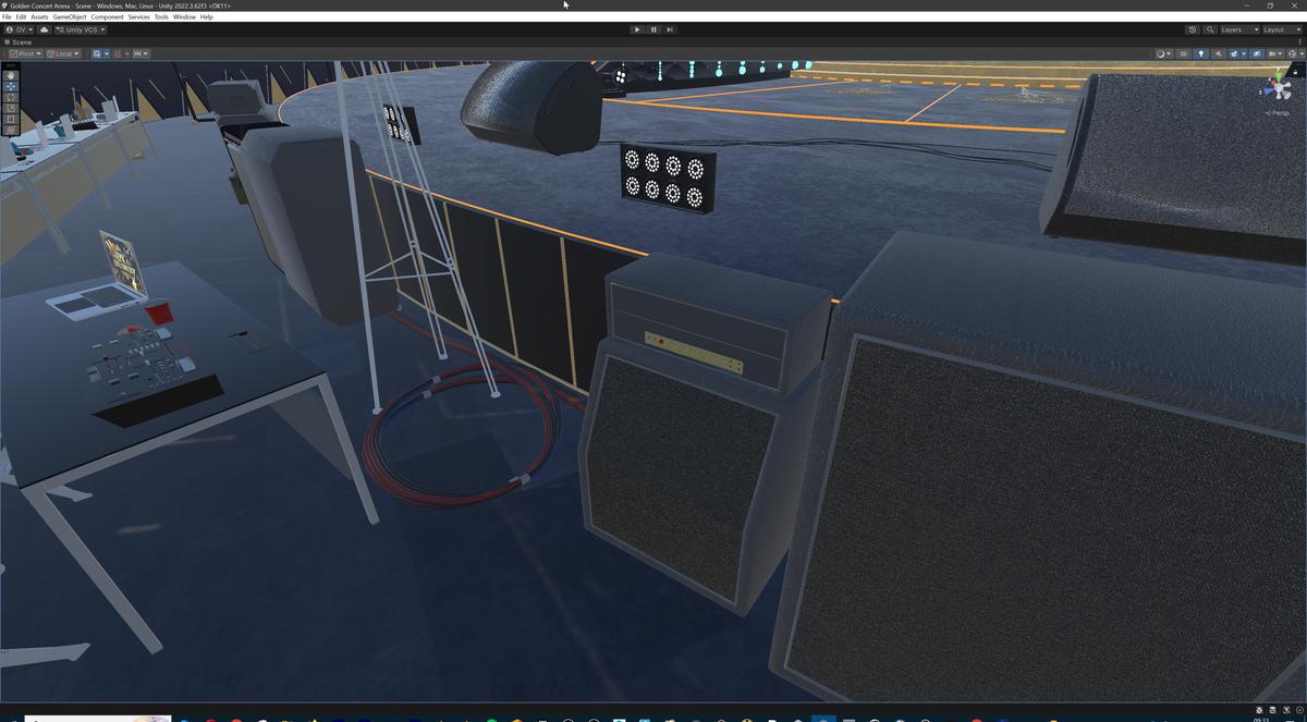 Golden Concert Arena Stadium 3D Model - Futuristic Environment with Stage, Props