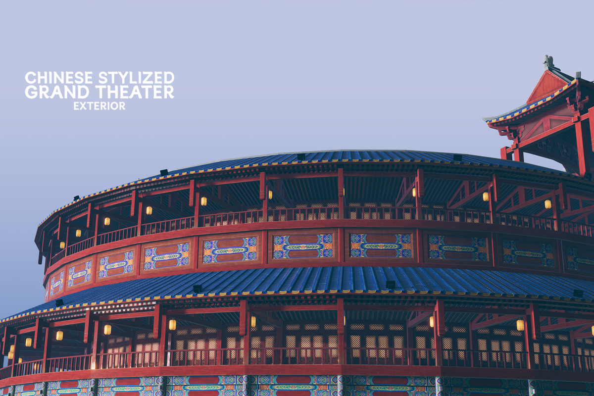 Chinese Stylized Grand Theater Exterior