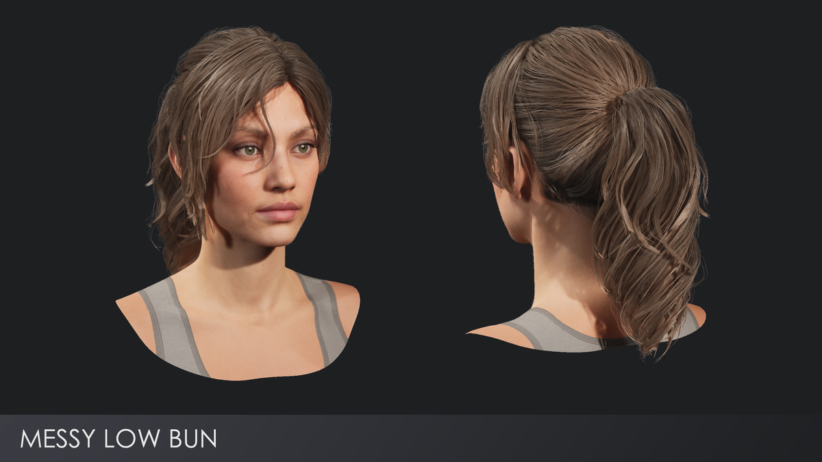 Realistic female hairstyles, pack #4 | Rigged hair, game-ready, low-poly