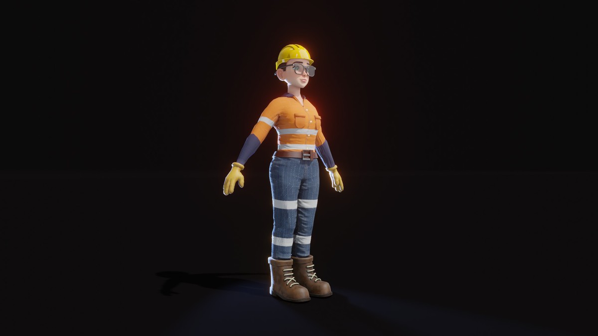 Stylized Female Worker 3D Model – Animated & Customizable (Game-Ready, Built-In)