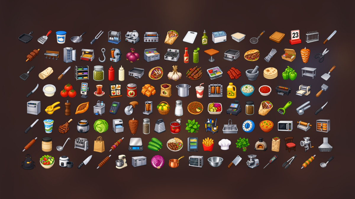 Turkish Cuisine Kebab Doner Street Food Restaurant Icons Pack
