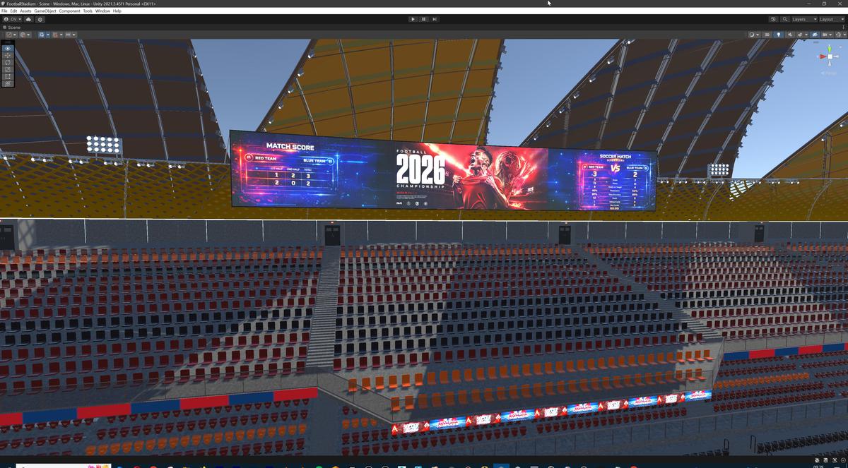 Modular Soccer Football Stadium Arena With 4 Roofs - Sport Environment 3d Level