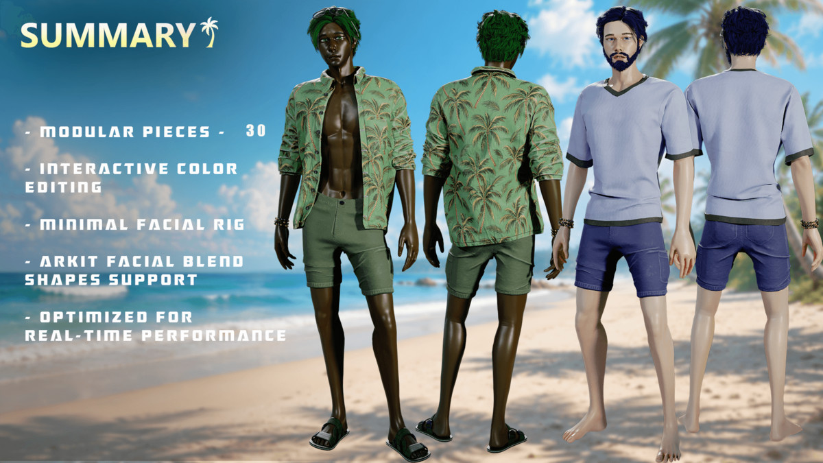 Casual Summer Guy – Modular Game Character