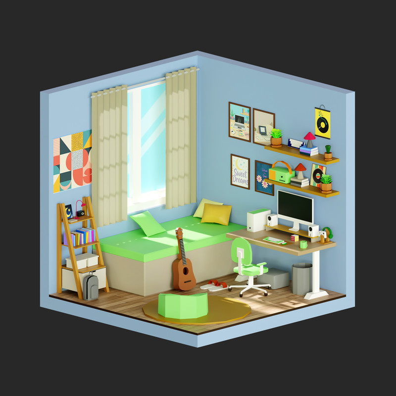 Interior 1 Low-poly 3D models Pack