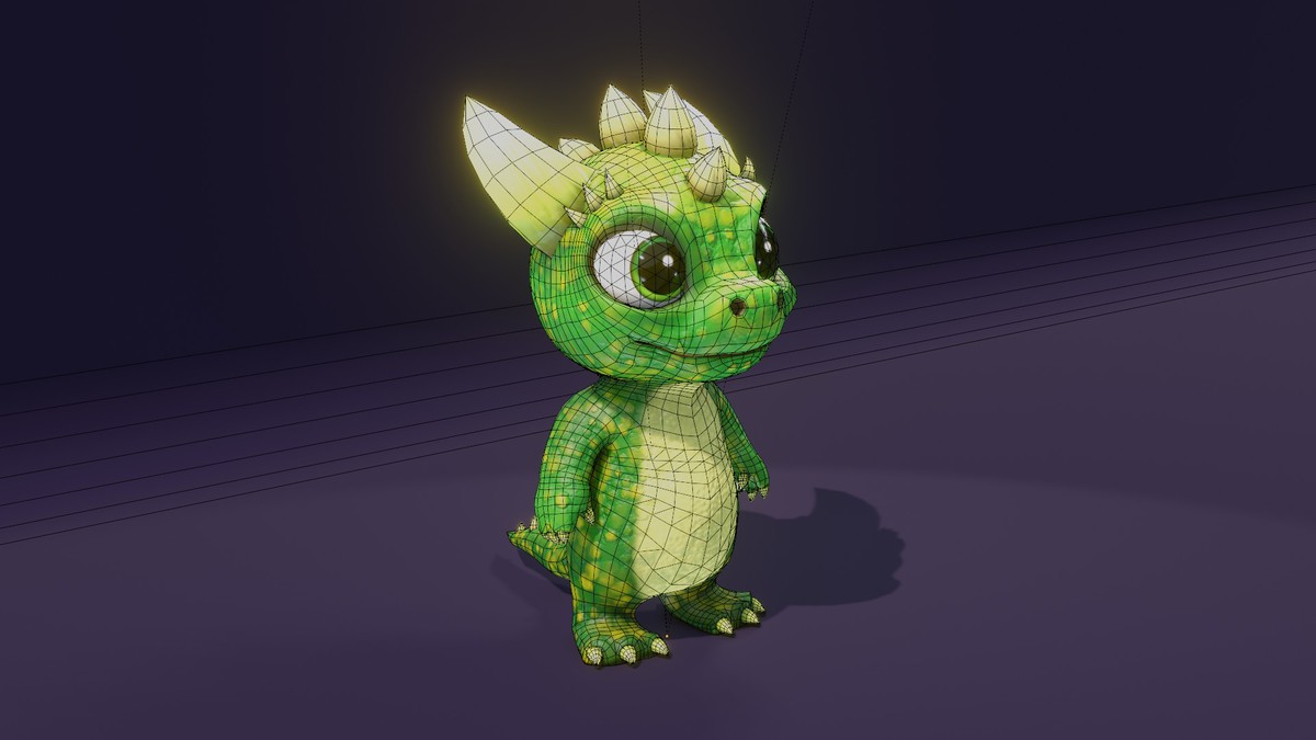 Cartoon Green Dinosaur 3D Model (Low-Poly, Game-Ready, Animated, Built-In)