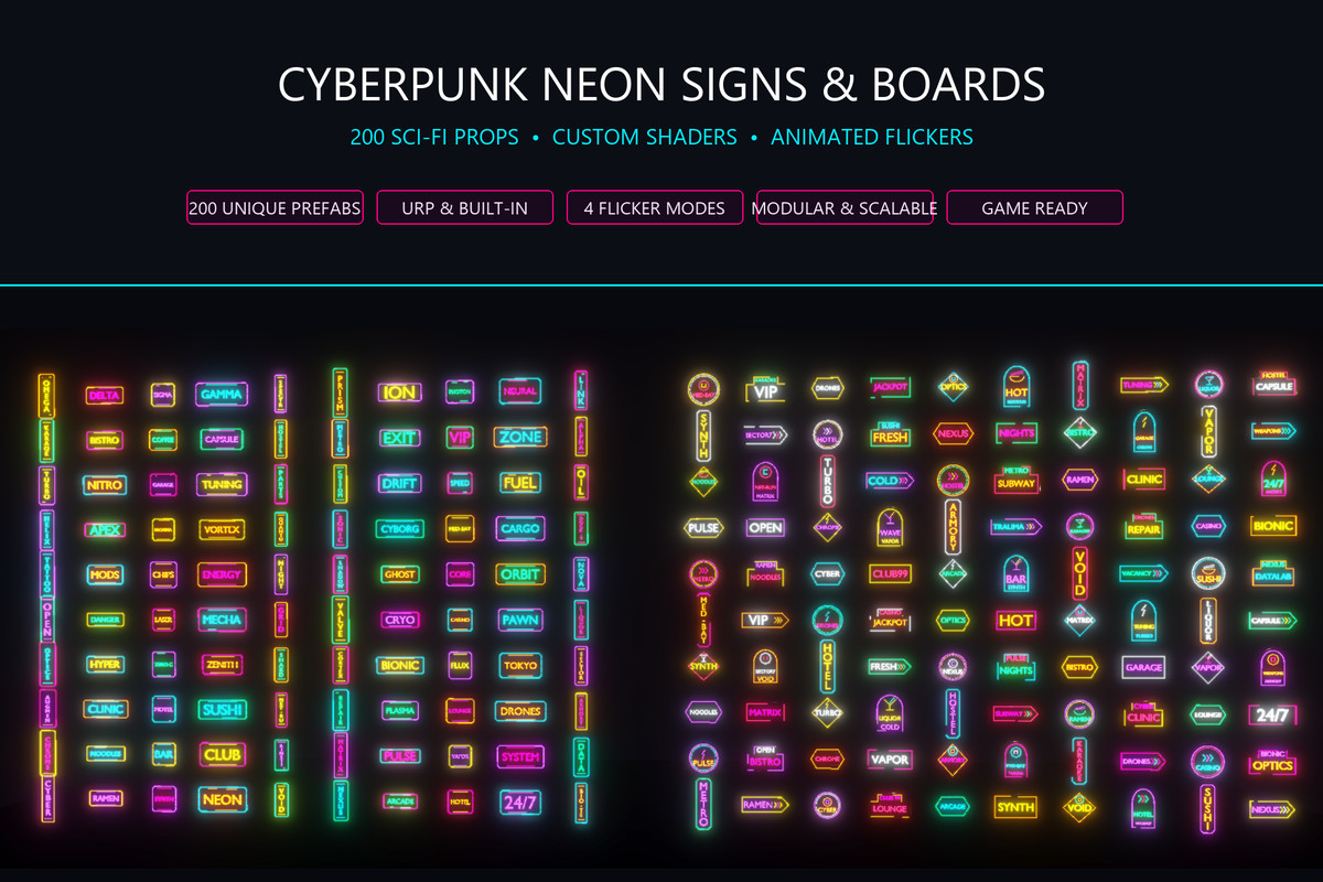 Cyberpunk Neon Signs & Boards - 200 Sci-Fi Props