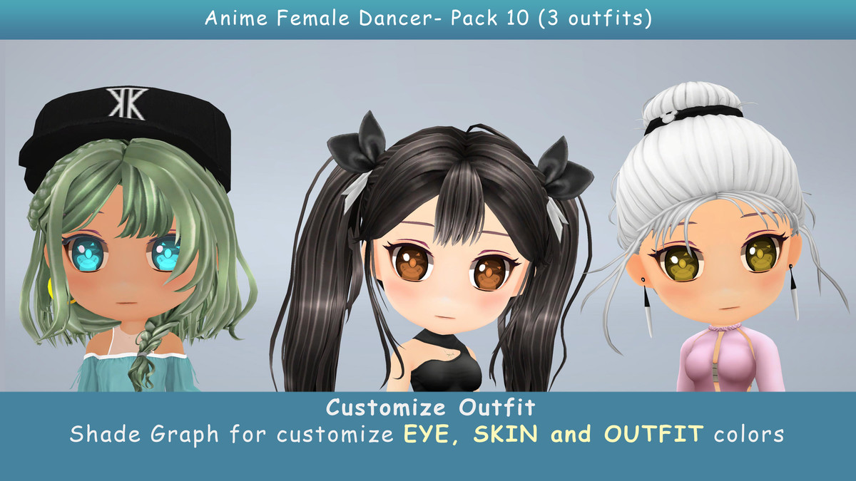 Chibi Anime Female Dancer - Pack 1 (3 outfits)