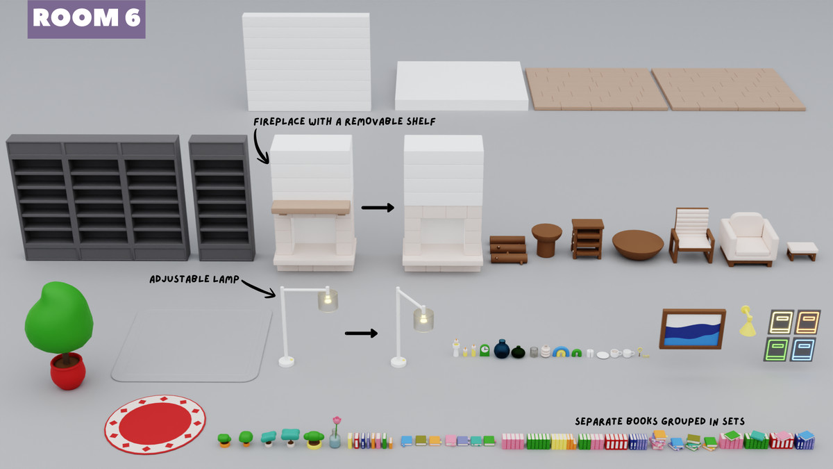 Cartoon Interactive Rooms & Furniture - Cozy Interior Pack