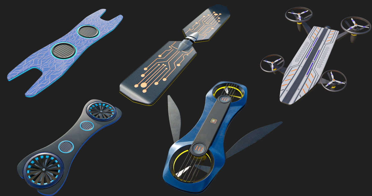 10 Sci Fi Hoverboards URP HDRP Textures