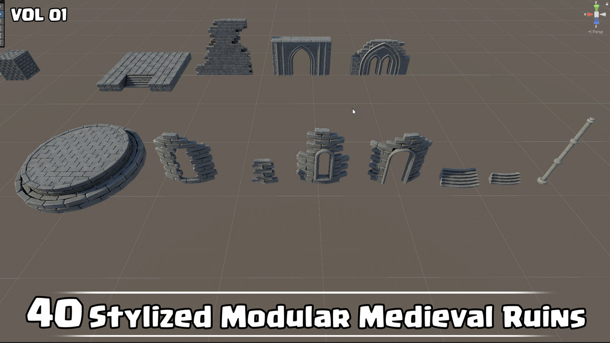 40 Stylized Modular Medieval Ruins