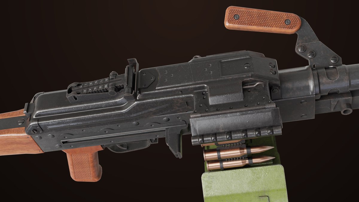 Machine Gun 11 Wood handle URP HDRP Textures