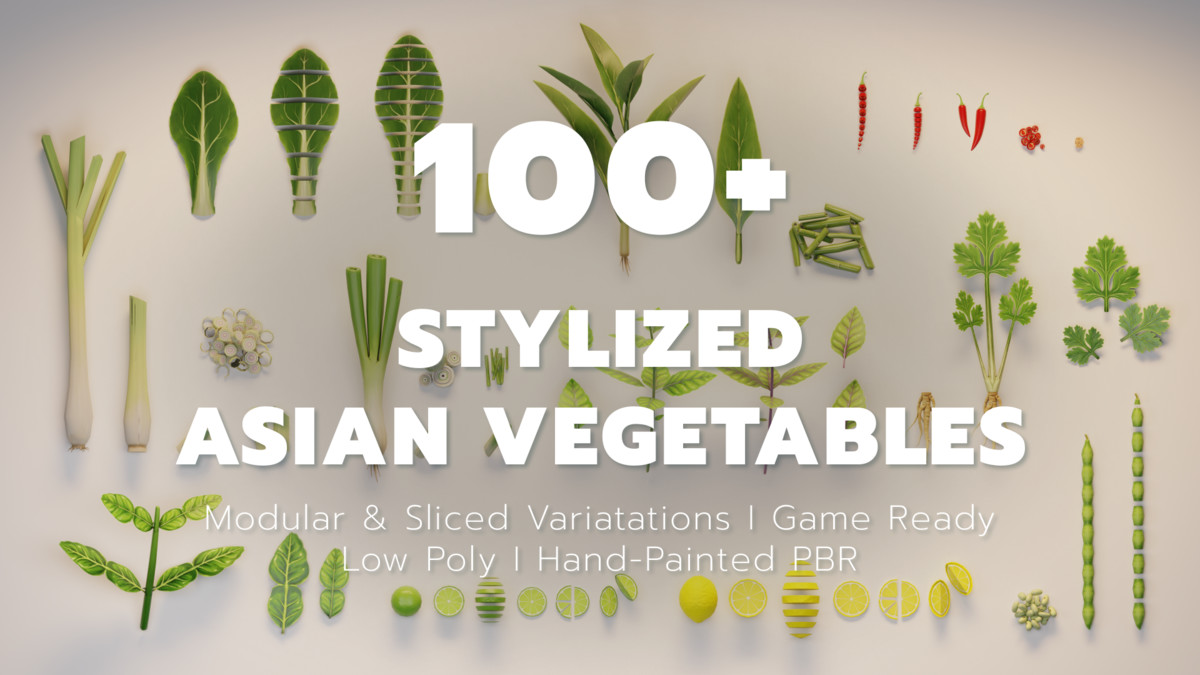 Stylized Asian Vegetable 3D Model Pack – Modular Low Poly Set