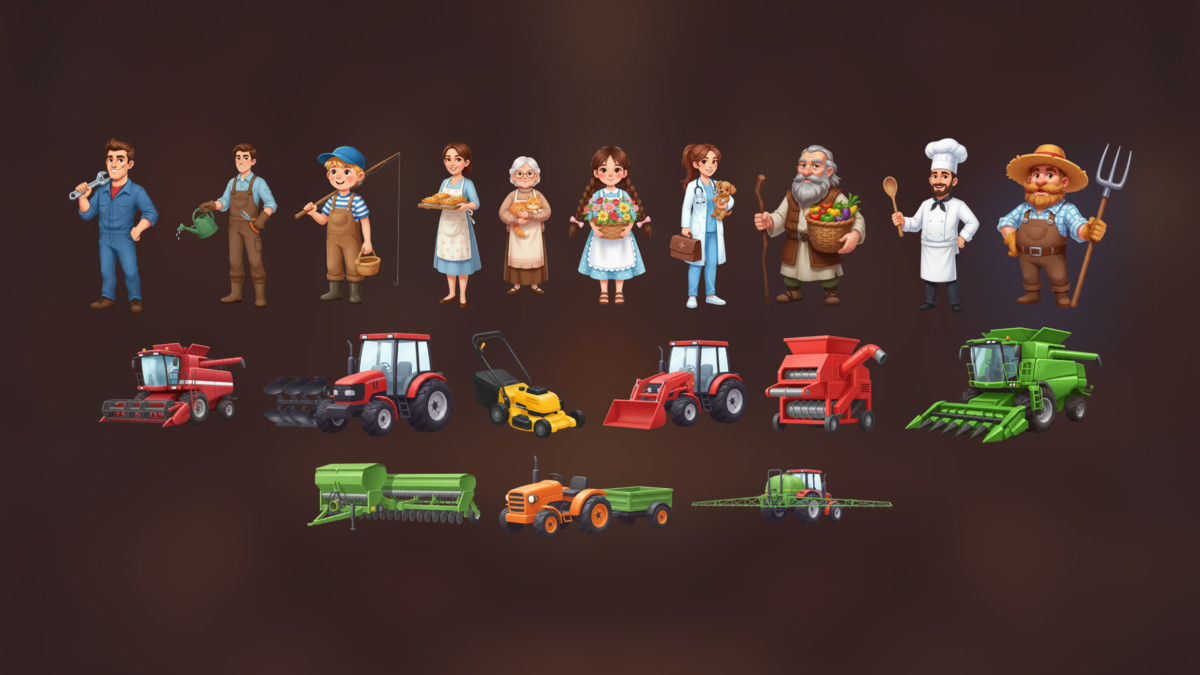 Farm Life Game Asset Pack with Crops Tools Buildings Characters and UI Items