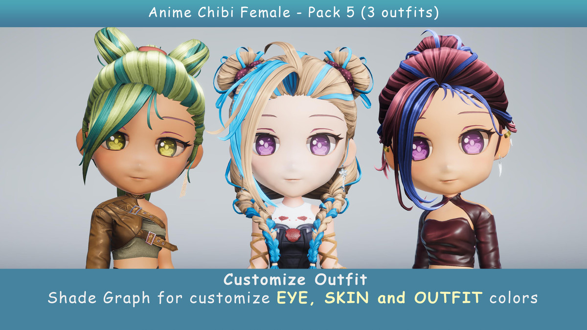 Anime Chibi Female Dancer - Combo 5 (3 outfits)
