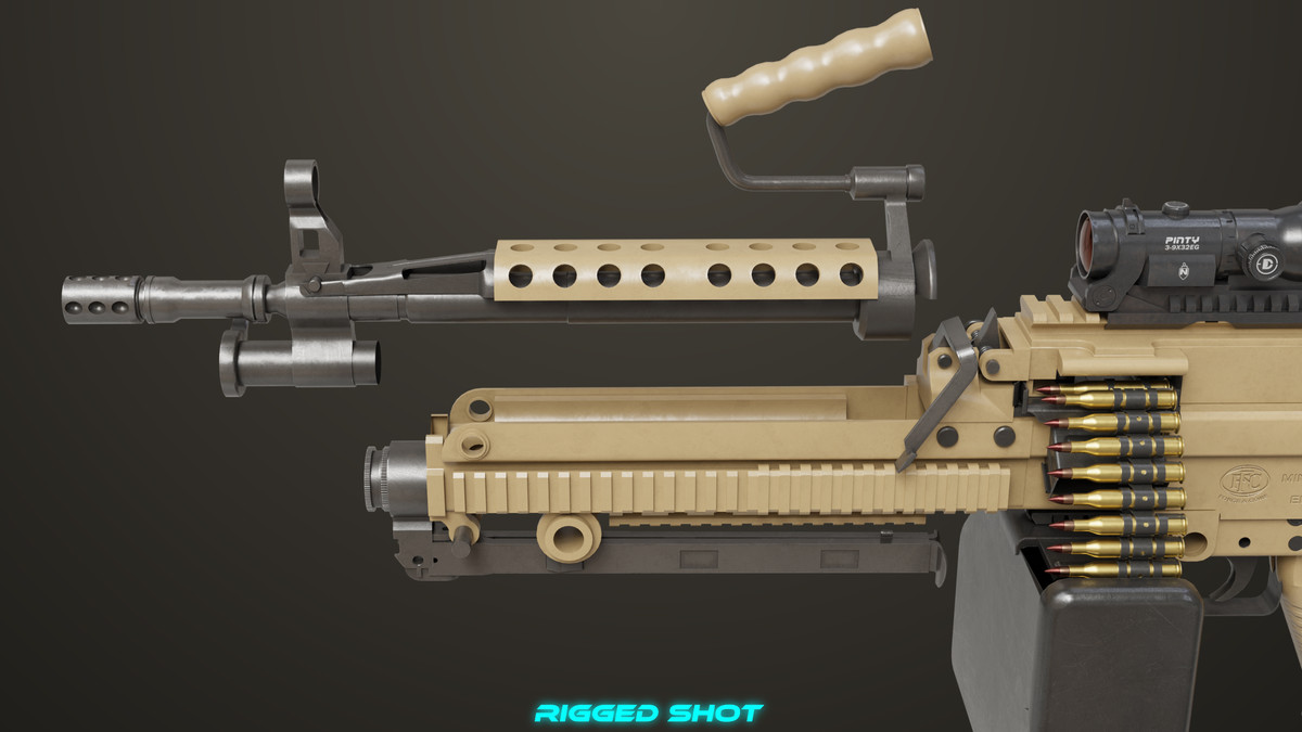 Machine Gun Sandal and Black Ammo Box URP HDRP Textures