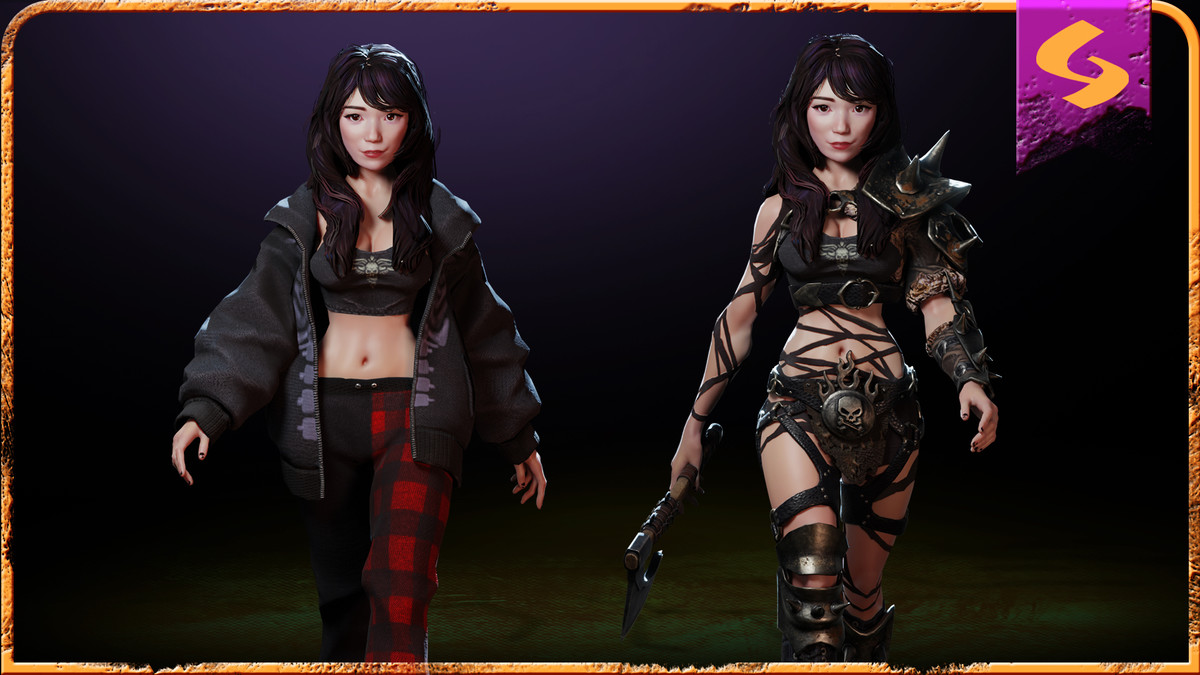Stylized Asian Girl with Two Skins