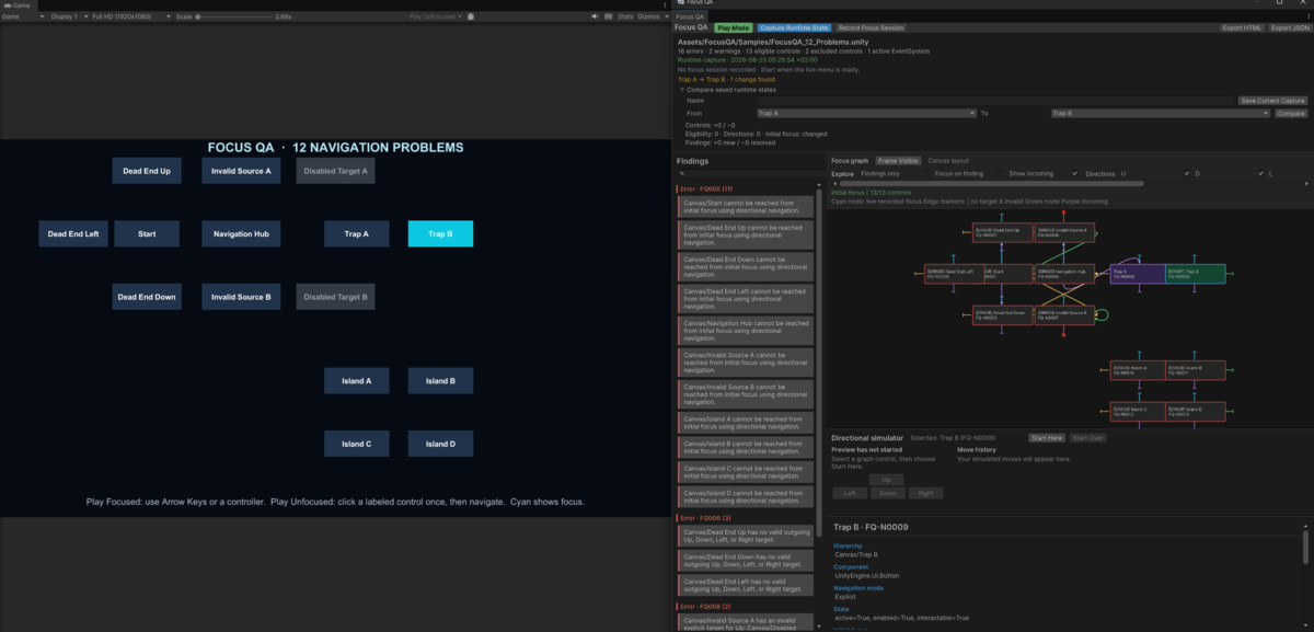Focus QA — Fast uGUI Navigation Analyzer