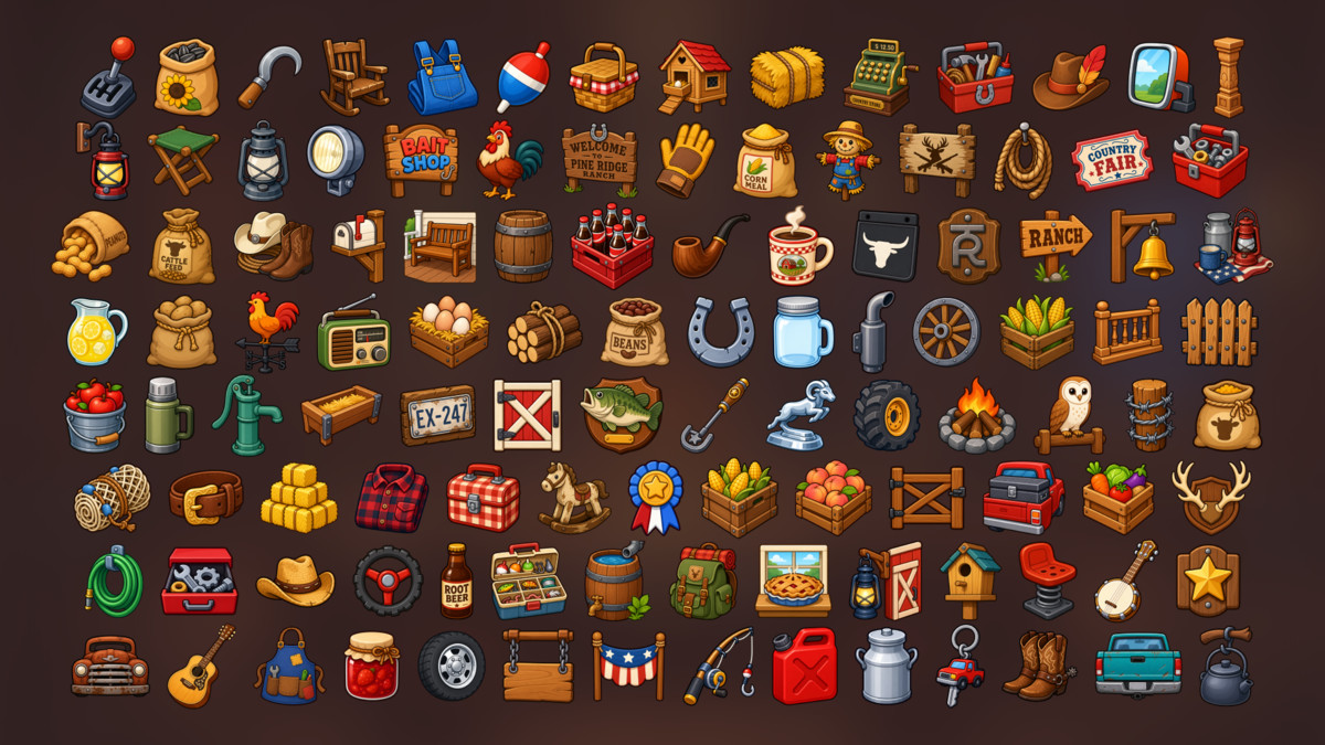 Ranch Farm Country Western Supplies Rural Life Icons Pack