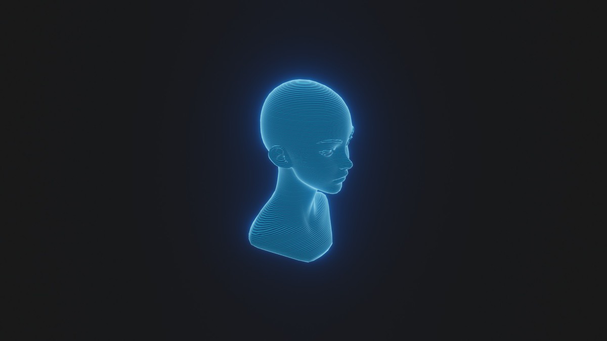 Anime Human Hologram Heads 3D Model Rigged with Facial Expressions