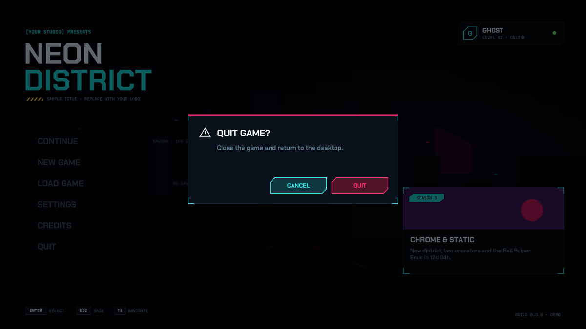 Neon Tactical — Cyberpunk HUD & Menu Kit