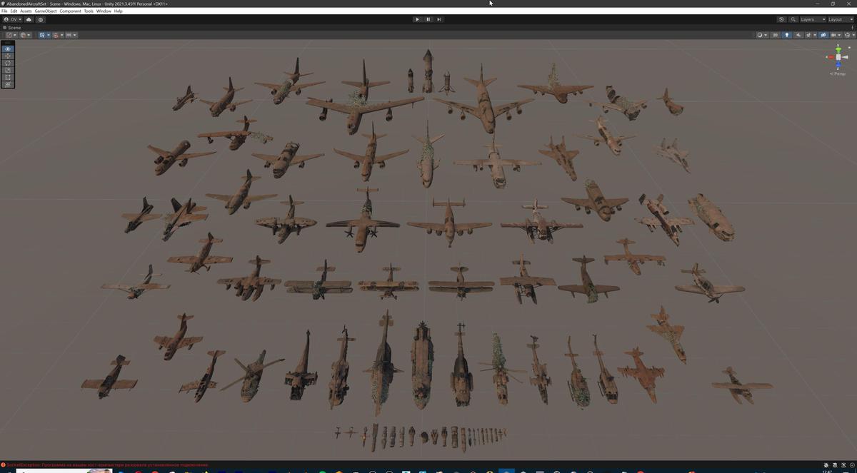 Old Abandoned Junk Rusty Aircraft and Helicopter Set 3d Game Ready Modular Props