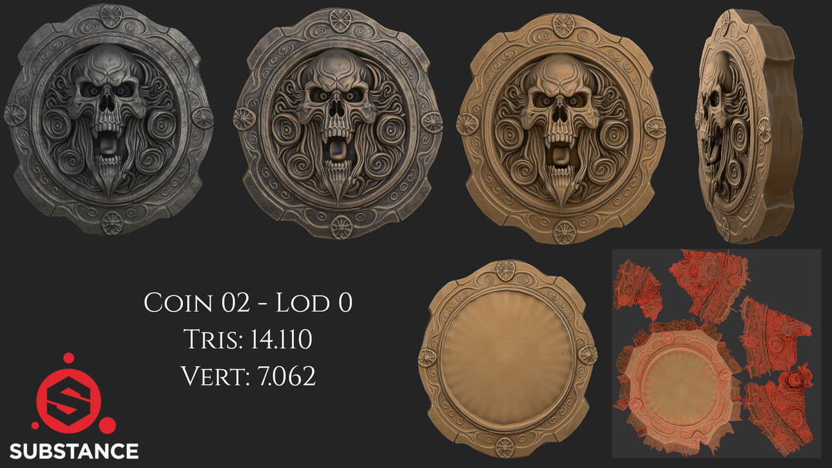5 Dark Fantasy Coins / Medal in Gold, Silver and Bronze