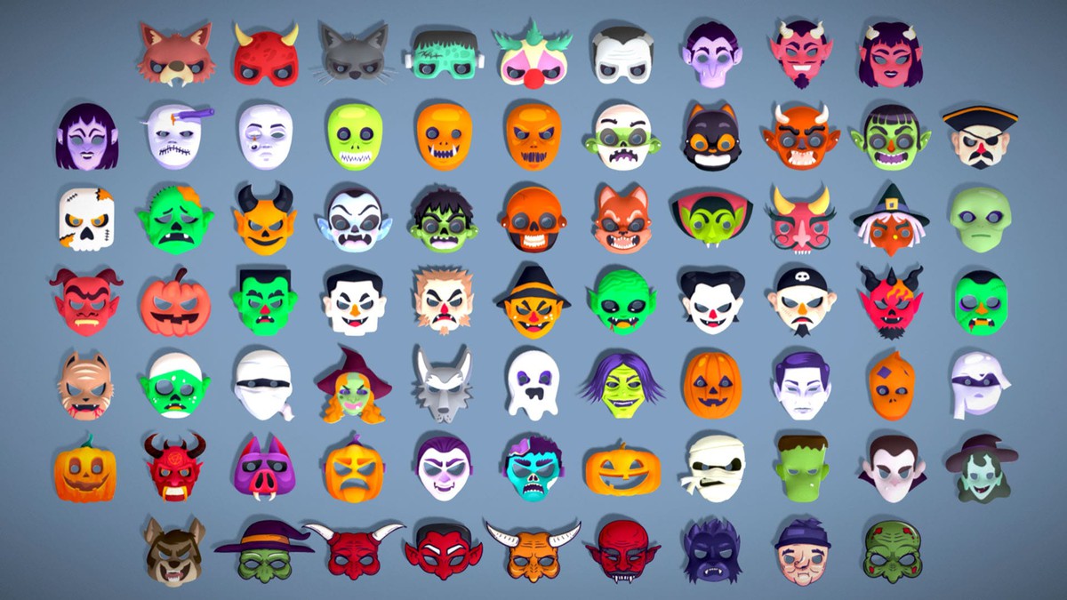 73 Halloween Masks Pack – Toon Horror Ghosts Evil Fantasy Collection