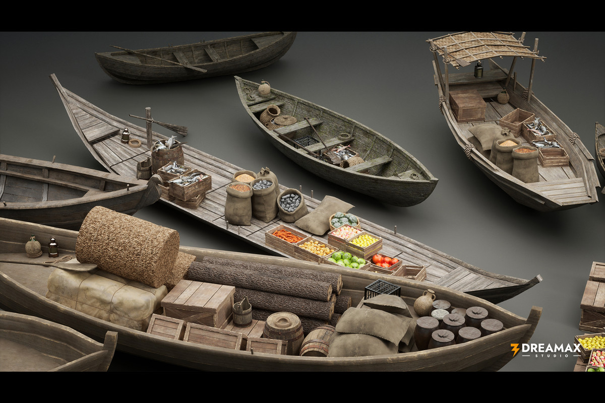 Medieval Rowboats & Harbor Trade Props Pack – Fishing, Cargo & Dock Assets