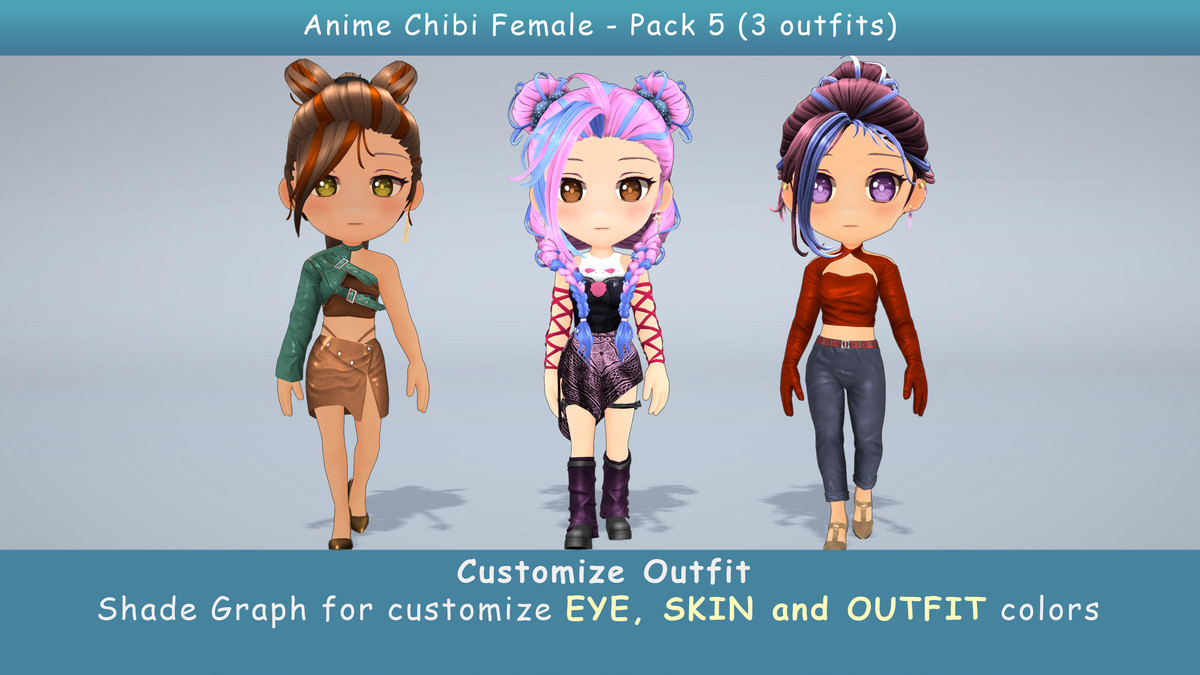 Anime Chibi Female Dancer - Combo 5 (3 outfits)
