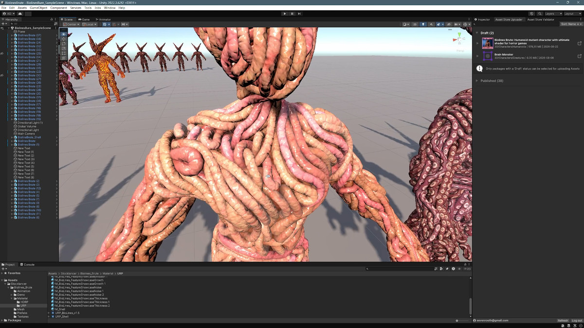 Biolines Brute: Humanoid mutant character with ultimate shader for horror games