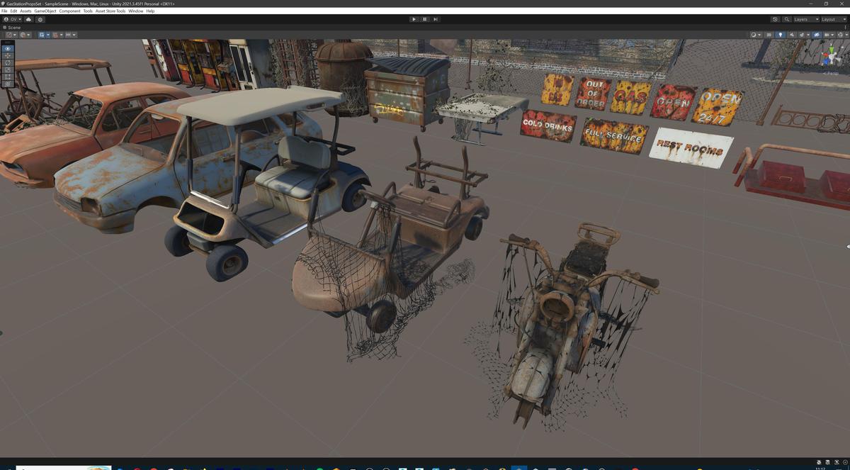 Post-Apocalyptic Junkyard Rusty Gas Station Props Pack (217 3d assets)