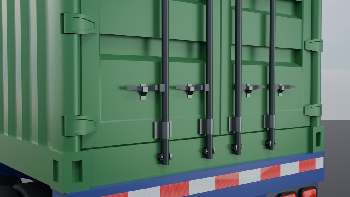 European Semi Truck + Container Trailer | Custom Logo, Openable Doors, Interior
