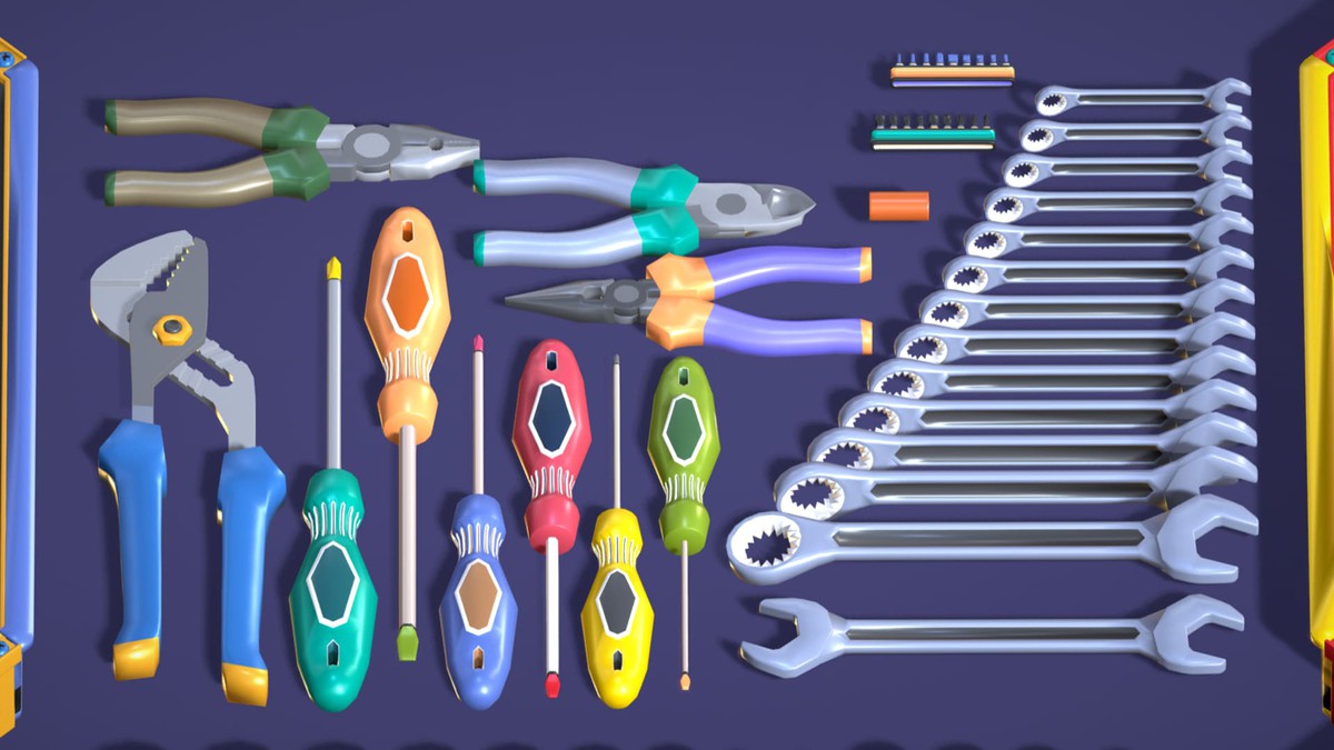 Industrial Toolkit Pack - 117 Lowpoly Toon Style Mechanical Tools Big Collection