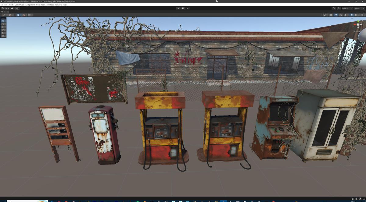Post-Apocalyptic Junkyard Rusty Gas Station Props Pack (217 3d assets)