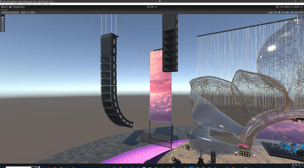 Diamond Concert Arena Stage Venue - Modular 3d Scene (with Piano, Drums, Guitar)