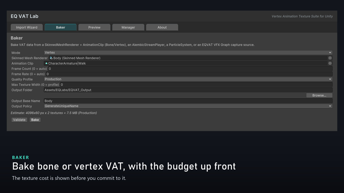 EQ VAT Lab — Vertex Animation Texture Baker & Player (URP)