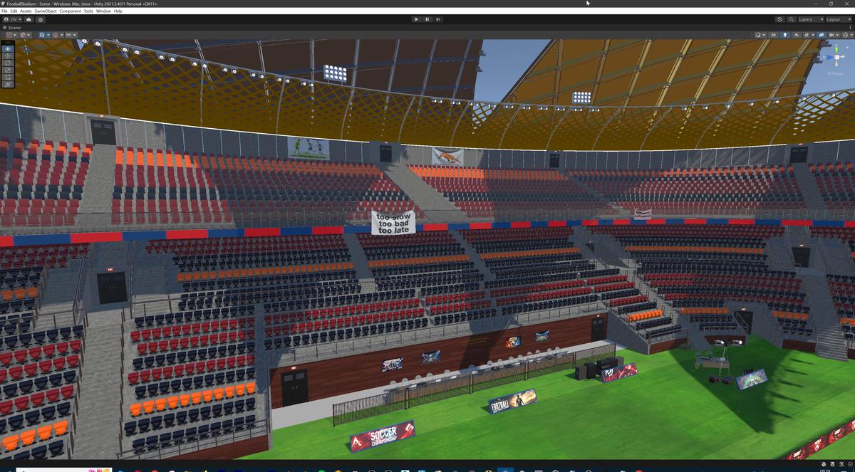 Modular Soccer Football Stadium Arena With 4 Roofs - Sport Environment 3d Level