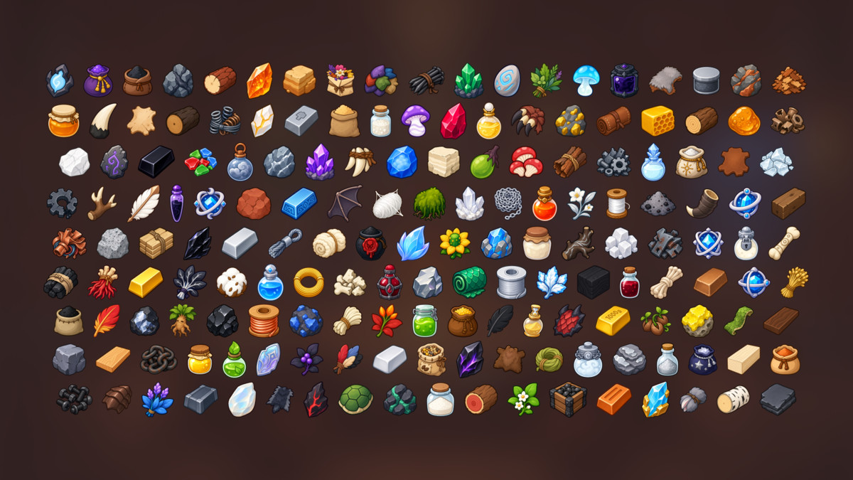 Crafting Resources Ores Crystals Herbs Monster Materials Icons Pack