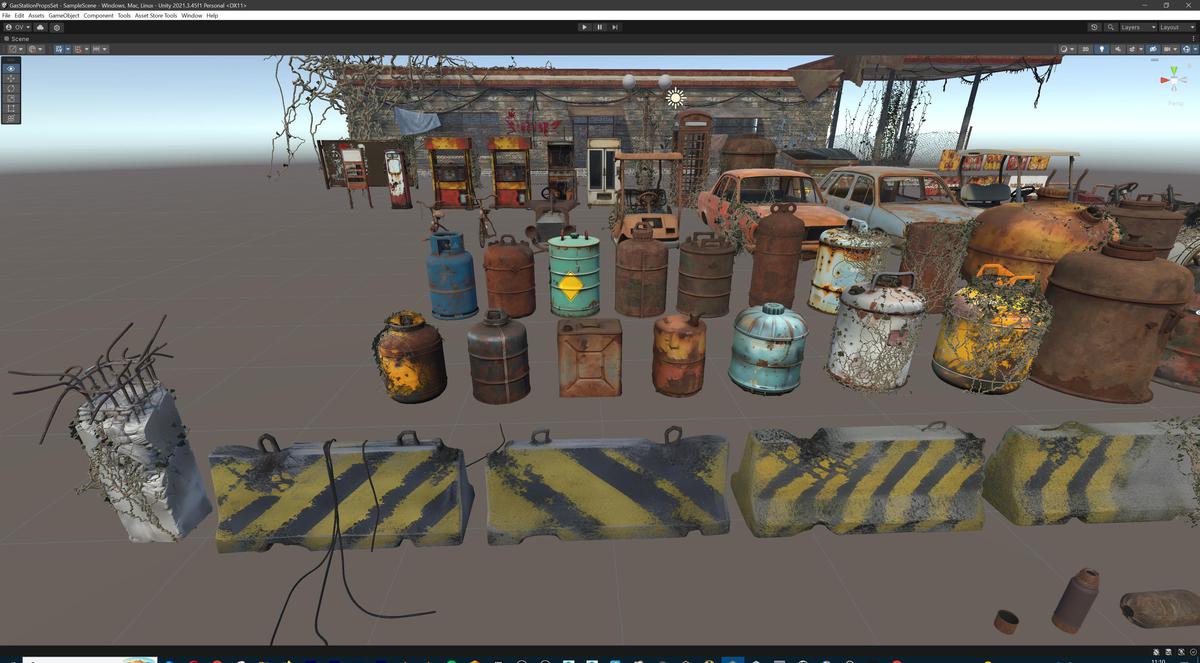 Post-Apocalyptic Junkyard Rusty Gas Station Props Pack (217 3d assets)