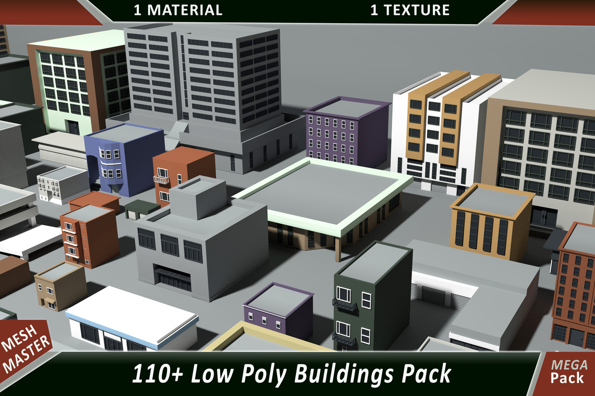 110+ low poly buildings pack