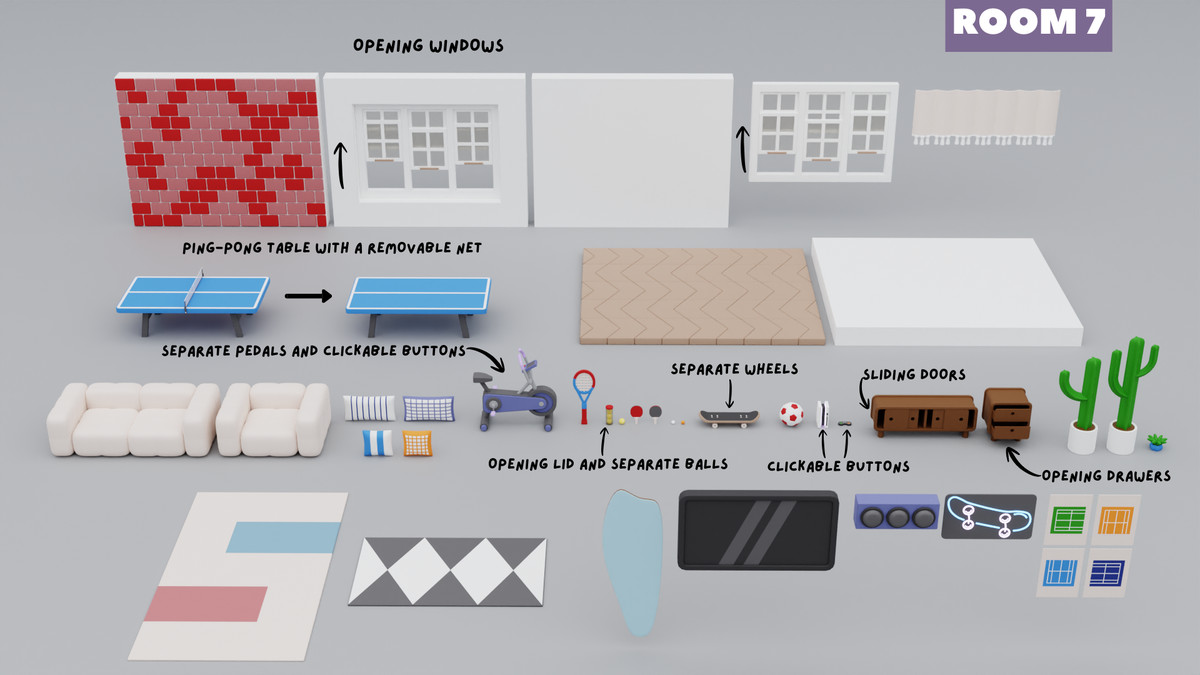 Cartoon Interactive Rooms & Furniture - Cozy Interior Pack