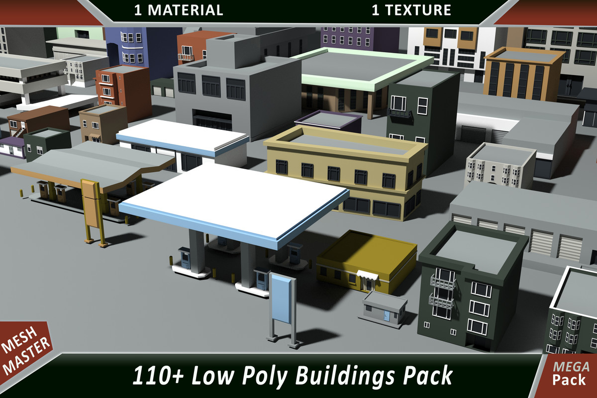 110+ low poly buildings pack