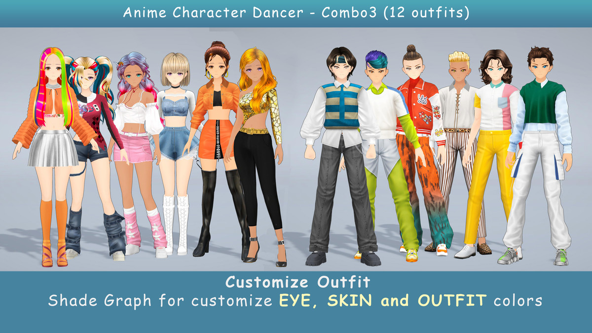 Anime Character Dancer - Combo 3 (12 outfits)