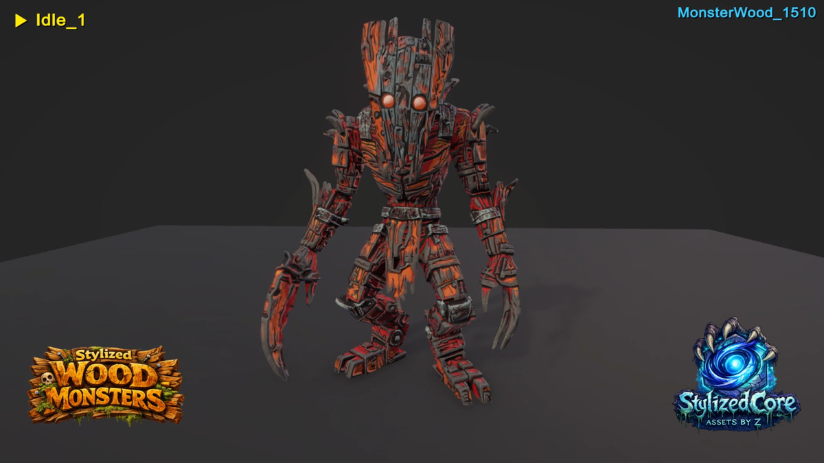 Monster Wood Pack – 4 Stylized Animated Creatures (LOD + Skins)